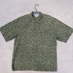Columbia Green Floral Print Short Sleeve Button-Up Shirt Size L 100% Cotton